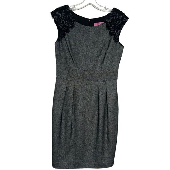 Eliza J Petite Sheath Dress Women's Heather Gray w/ Black Lace Beaded 6P - Picture 2 of 14